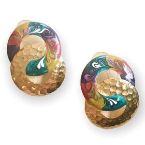 Vintage 80’s Hammered Gold & Resin Earrings